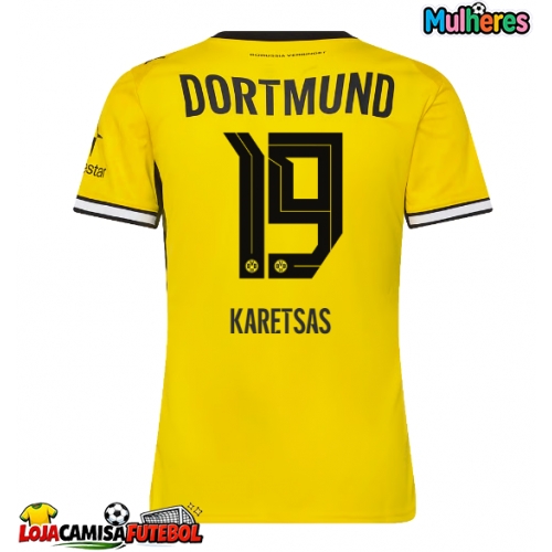Camisa de Futebol Borussia Dortmund Konstantinos Karetsas #19 Equipamento Principal Mulheres 2026-27 Manga Curta